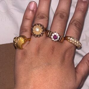 Elegant Gold and Pearl Ring Set